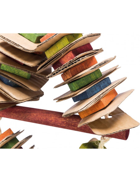 Fågelleksak, trä med pappdisketter