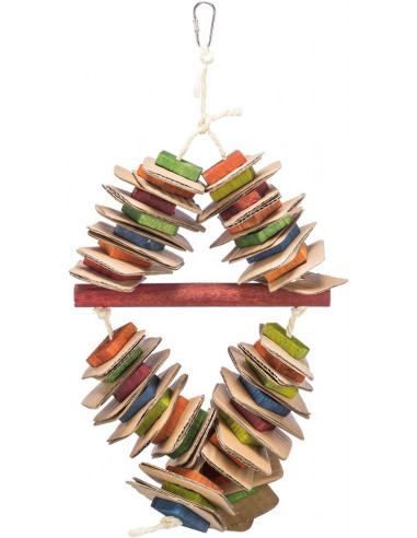 Fågelleksak, trä med pappdisketter