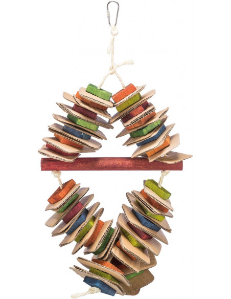 Fågelleksak, trä med pappdisketter