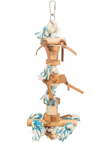 Fågellek trä/rep/läderband