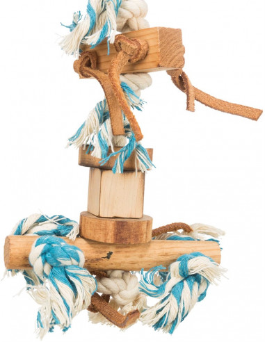 Fågellek trä/rep/läderband