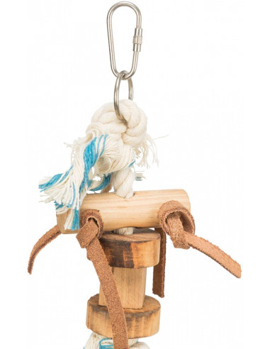 Fågellek trä/rep/läderband