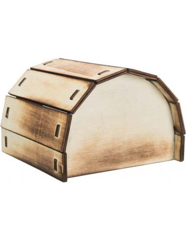 Mikkel trähus, flamberad, 13 × 9 × 12 cm