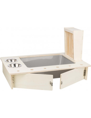 Foderstation m. skålar/höhäck, trä, 70 × 41 ×...